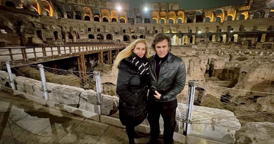 javier-milei-en-roma:-visita-al-coliseo,-jet-lag-y-por-que-no-durmio-en-la-embajada-argentina-y-se-fue-a-un-hotel