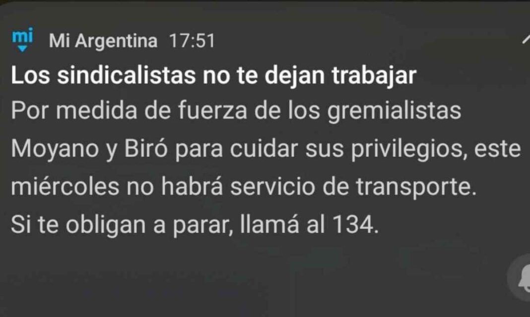 paro-de-transporte:-el-gobierno-utilizo-la-app-miargentina-para-criticar-a-los-gremialistas