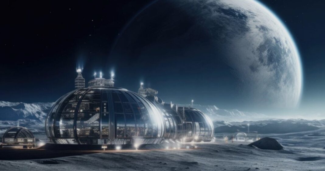 Ilustración conceptual de una central nuclear en la superficie lunar.