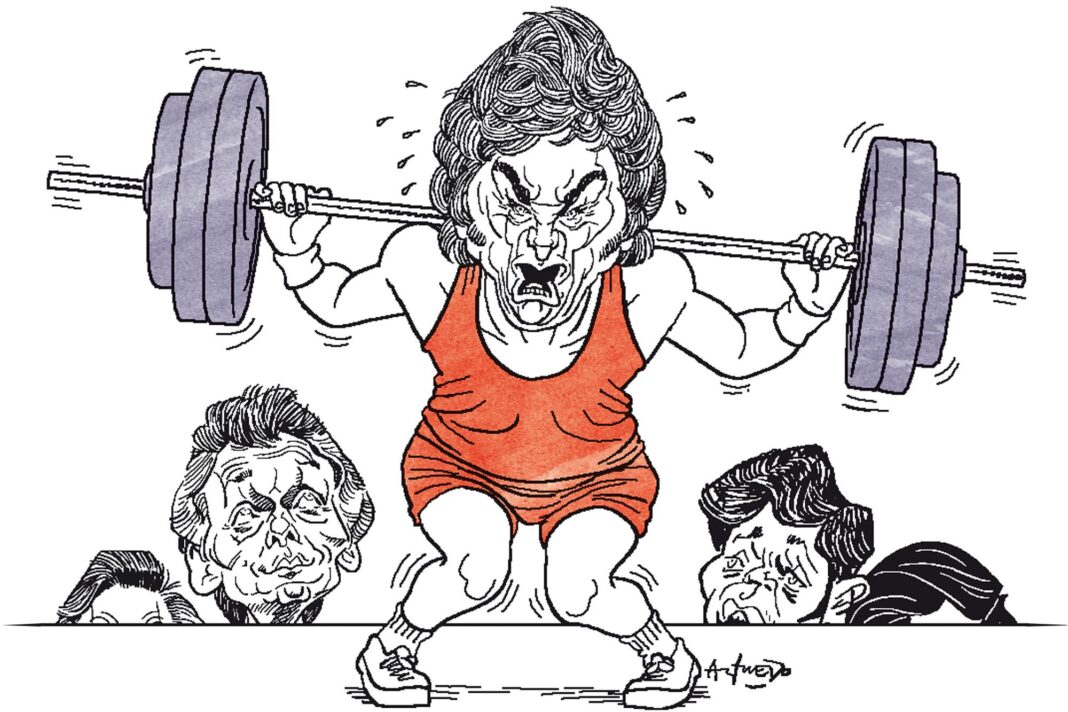 Gráfico que representa símbolos de política y economía superpuestos sobre un mapa de Argentina.