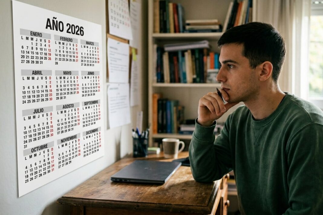 Calendario de mayo 2026 con feriados marcados: 1° (viernes) y 25 (lunes)