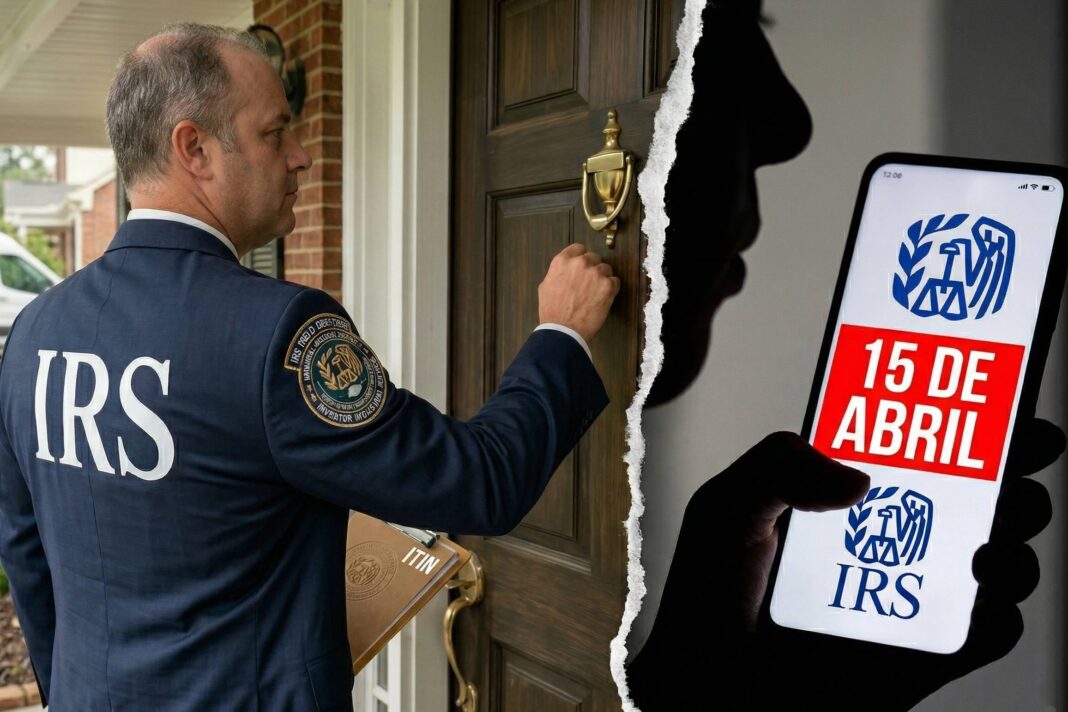 Calendario marcando la fecha 15 de abril y documentos fiscales, representando el plazo del IRS.