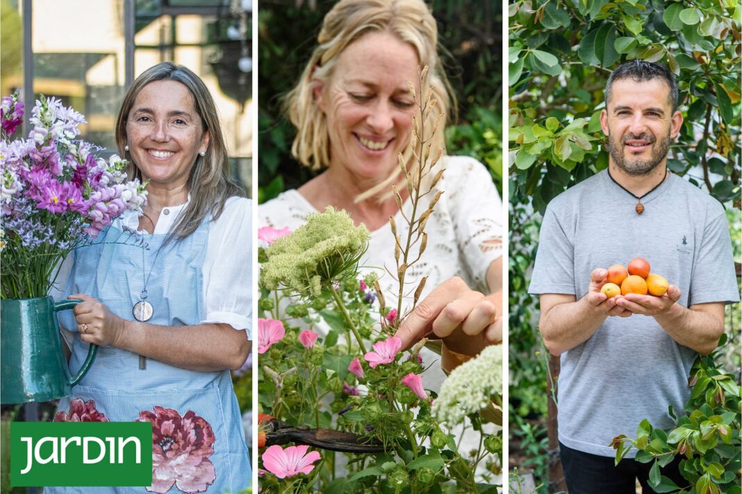 Personas trabajando en diferentes proyectos de jardinería y cultivo en Argentina