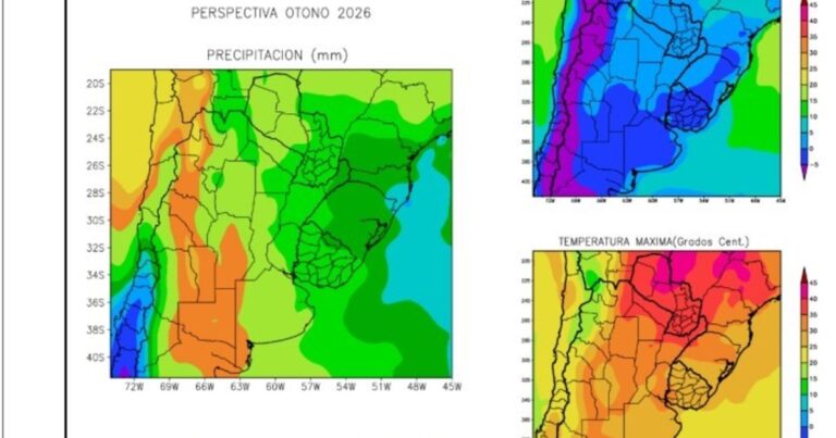 Mapa de Argentina con iconos climáticos representando las diferentes previsiones para las regiones productivas.