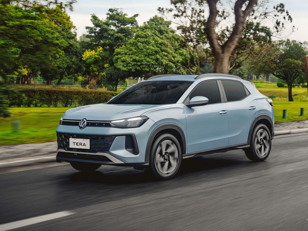 Vehículos de la marca Volkswagen estacionados en un concesionario en Argentina.