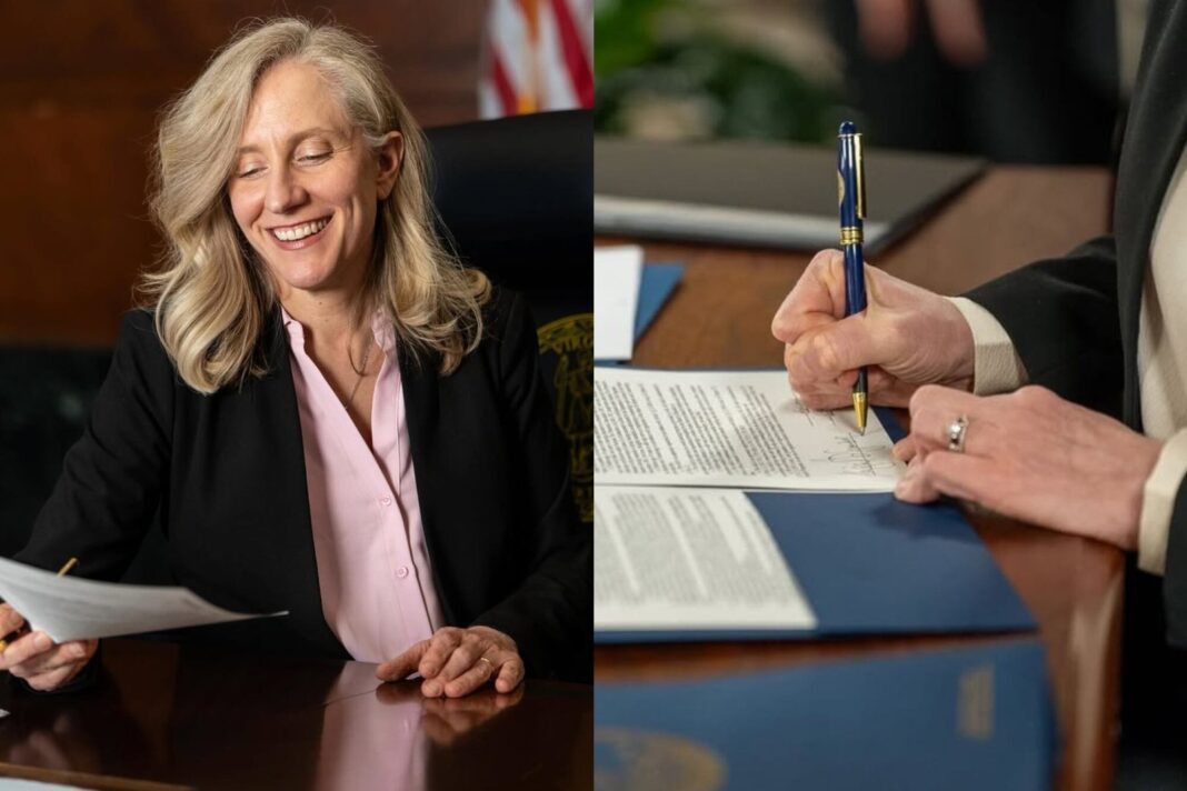 Gobernadora de Virginia Abigail Spanberger firmando leyes educativas