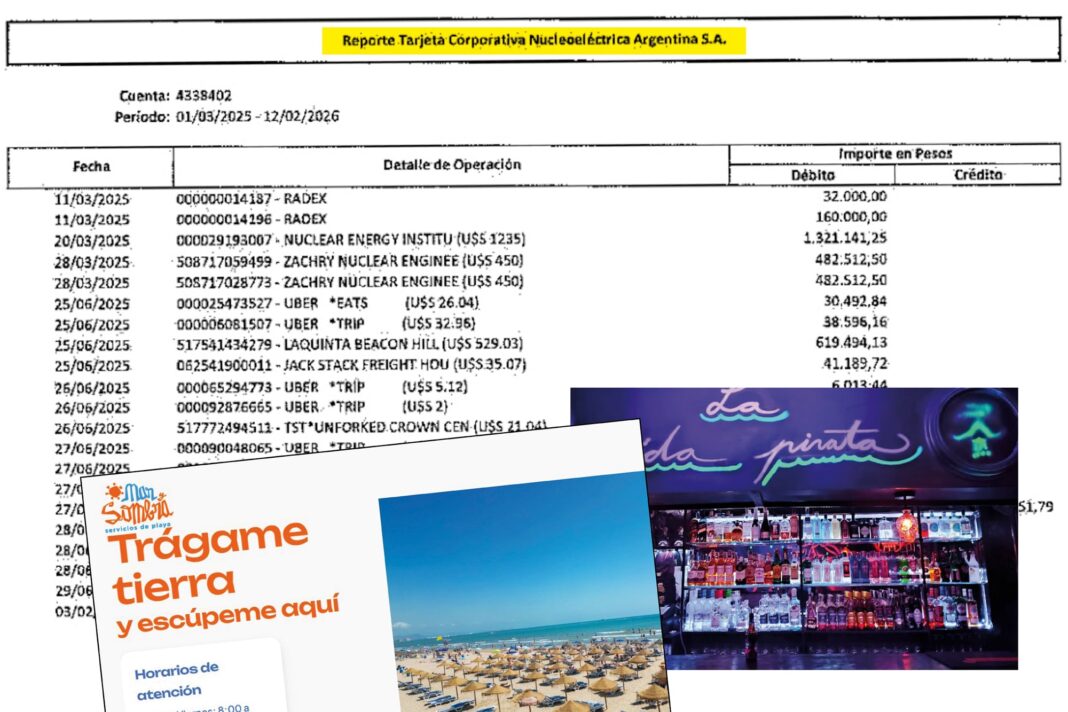 Tarjeta corporativa de Nucleoeléctrica Argentina S.A. sobre un mapa mundial