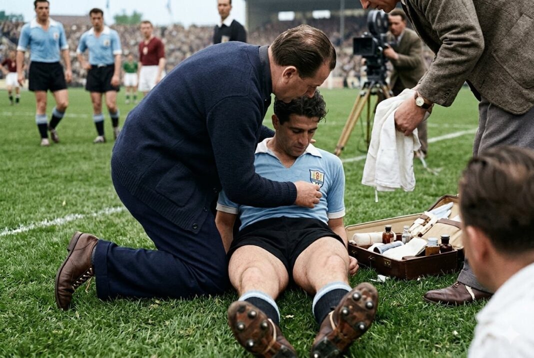 Juan Eduardo Hohberg con la camiseta de la selección uruguaya en el Mundial de Suiza 1954