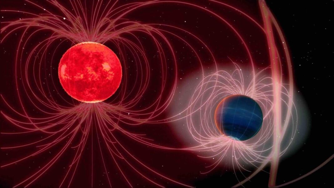 Representación artística de un exoplaneta orbitando cerca de su estrella