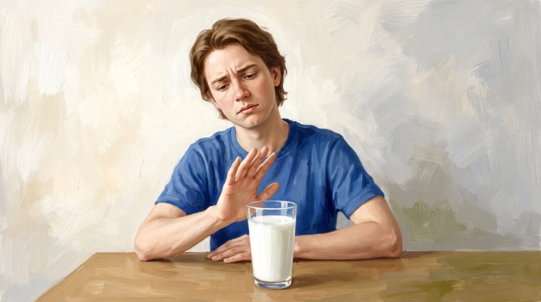 Persona bebiendo leche en un contexto de alimentación saludable