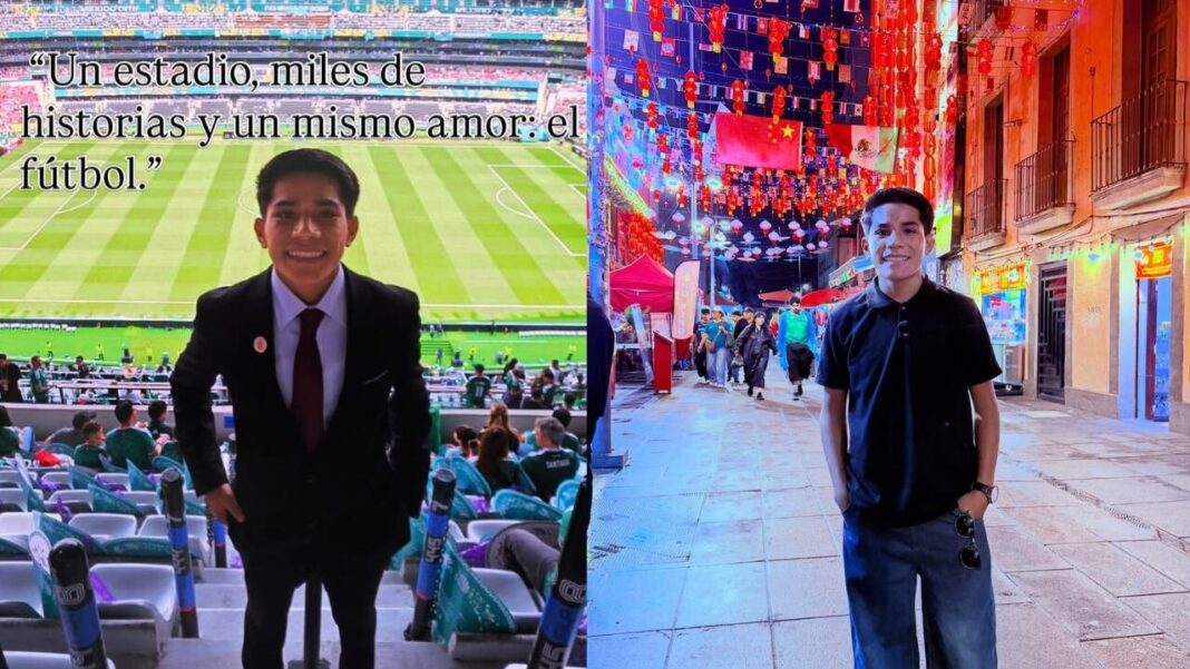 Clíver Huamán, conocido como Pol Deportes, en el Estadio Azteca durante la cobertura del Mundial 2026