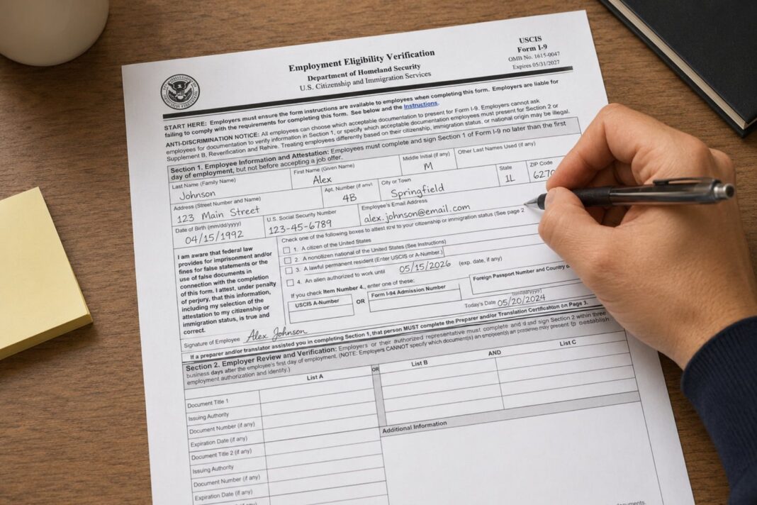 Formulario I-9 de Uscis para verificación de identidad y autorización laboral