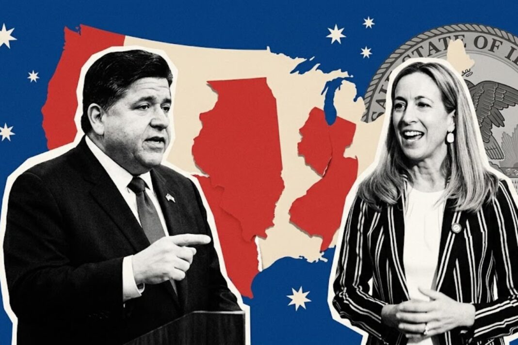 Gobernador JB Pritzker firmando una ley en Illinois