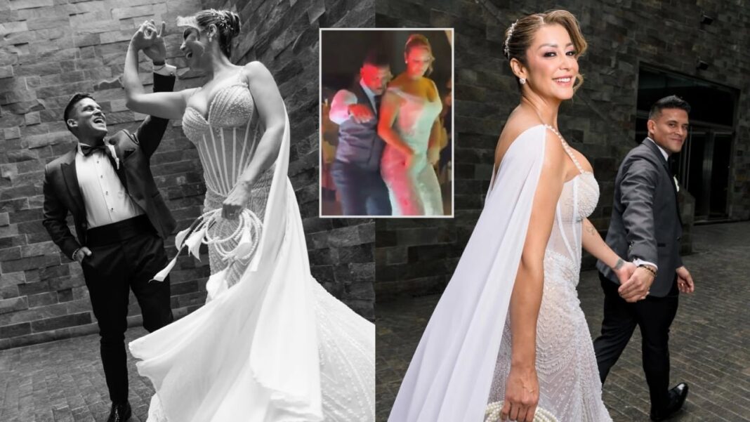 Karla Tarazona y Christian Domínguez durante su primer baile como esposos en su boda civil en Huaral
