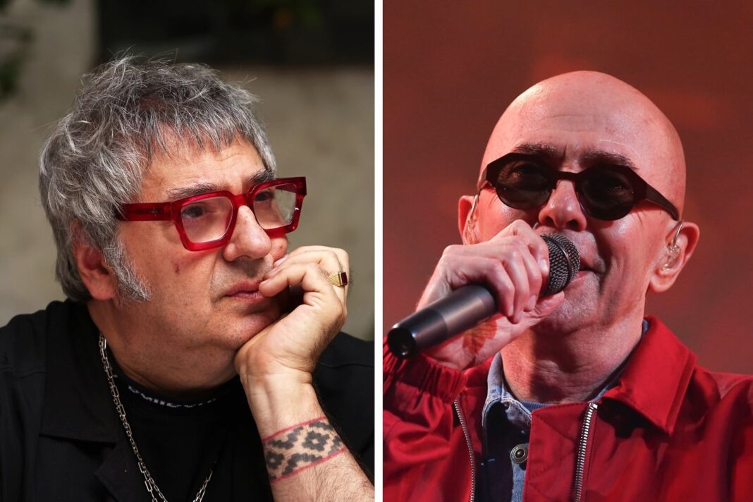 Lito Vitale y el Indio Solari durante una grabación