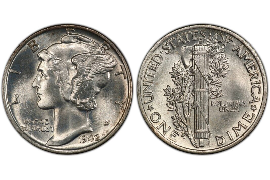 Moneda Mercury Dime de 1942 con error de sobrefecha