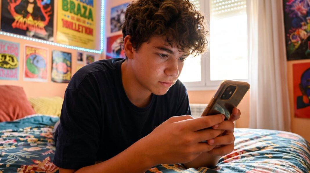 Adolescentes con celulares en un aula