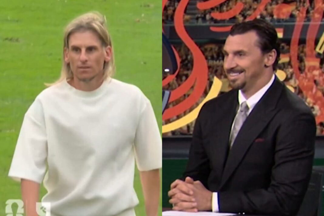 Zlatan Ibrahimovic en el panel de Fox Sports junto a Rebecca Lowe