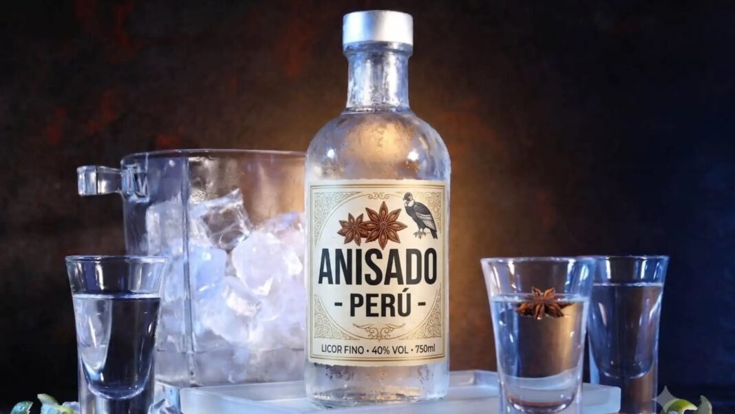 Botellas de anisado y vodka en una mesa