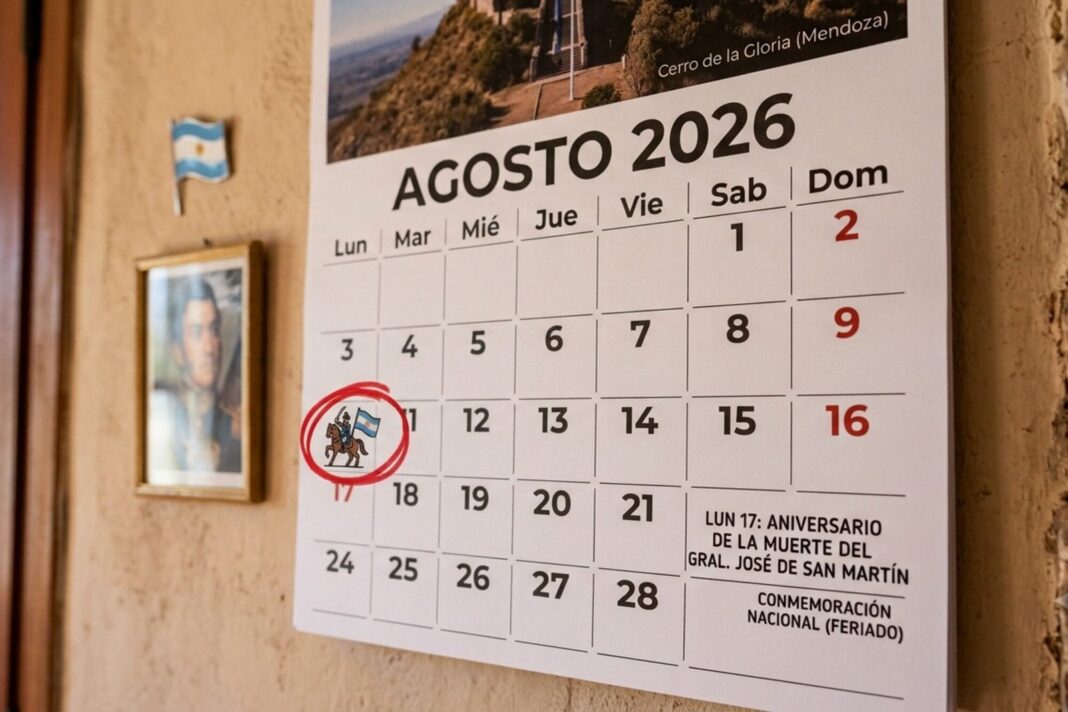 Calendario con fecha 17 de agosto marcada como feriado
