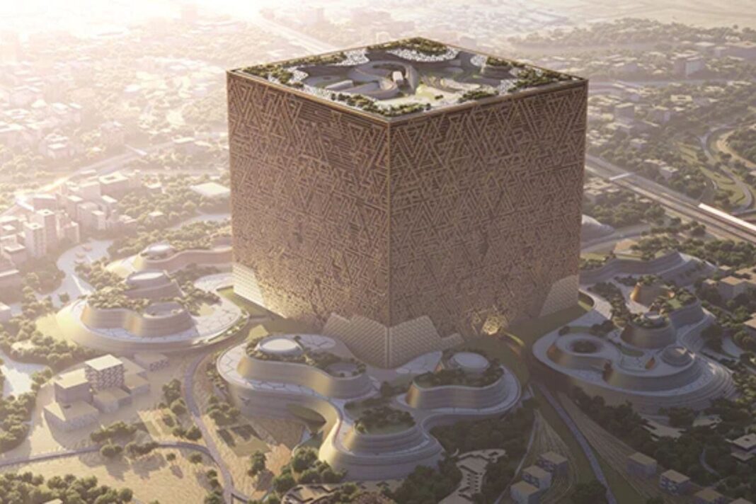 Imagen conceptual de El Mukaab, edificio cúbico de 400 metros en Riad