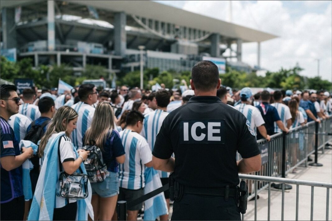 Estadio Miami con banderas de Argentina y Cabo Verde previo al partido por el Mundial 2026