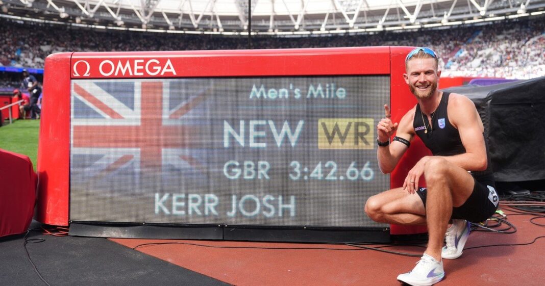 Josh Kerr corriendo en la pista de la Diamond League de Londres