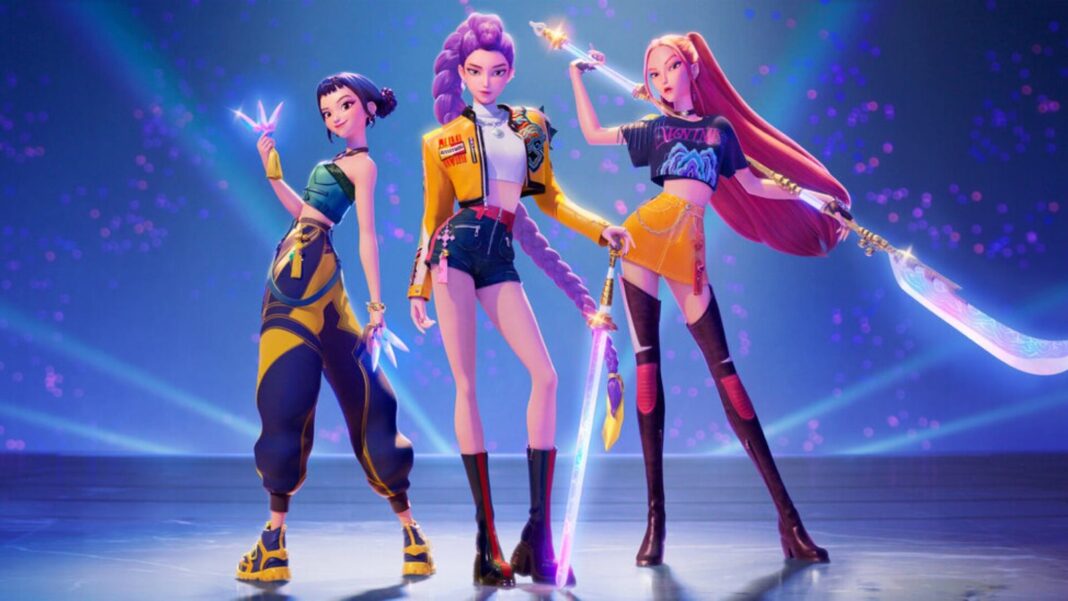 Las tres protagonistas Rumi, Mira y Zoey del grupo HUNTR/X en la película Las guerreras K-Pop