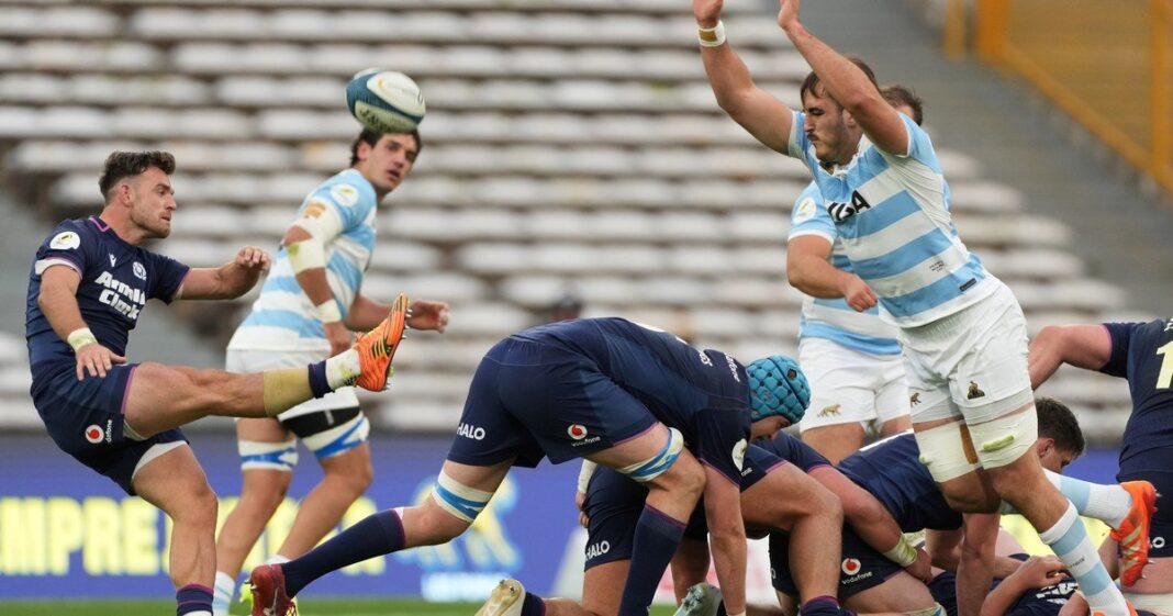 Jugadores de Los Pumas durante un partido de rugby