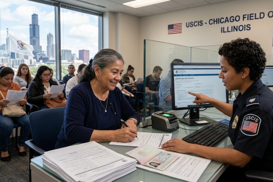 Tarjeta de residente permanente de Estados Unidos (green card) sobre una mesa