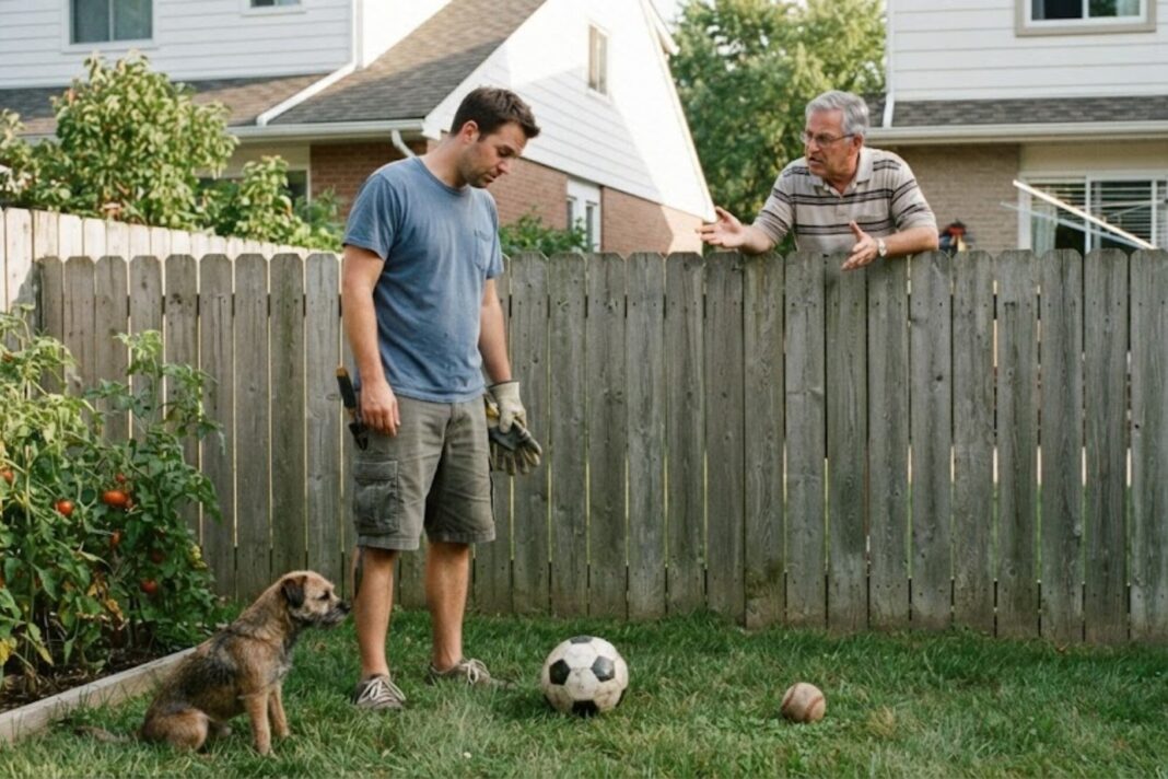 Pelota de fútbol en un patio residencial
