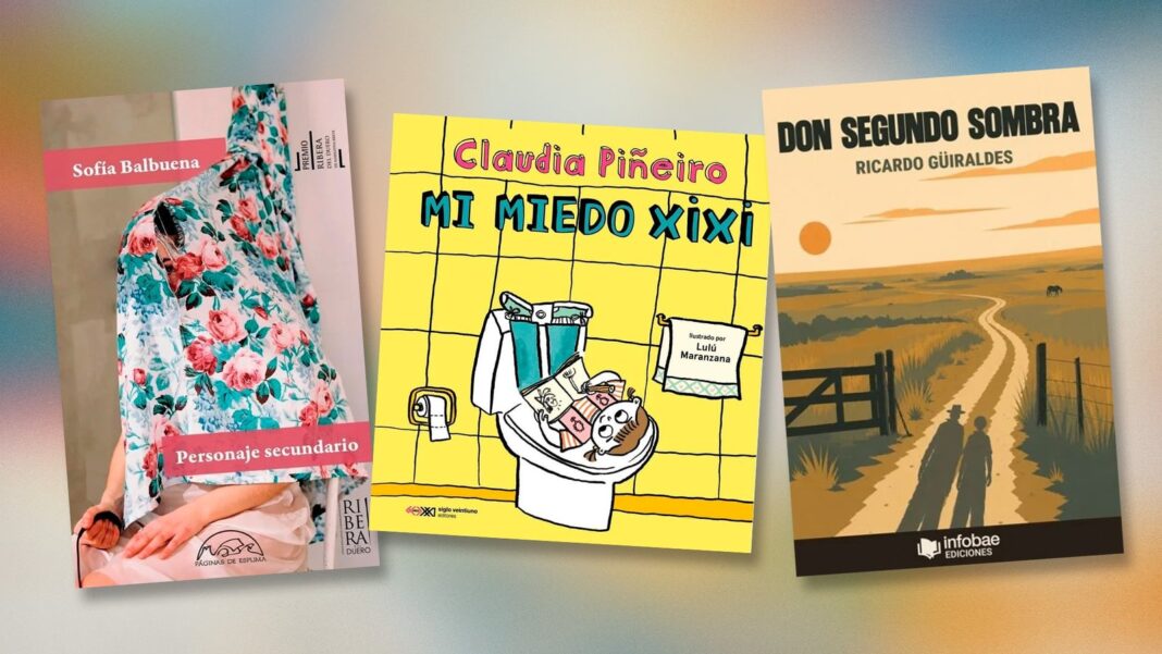 Tres libros: Personaje secundario, Mi miedo xixi y Don Segundo Sombra