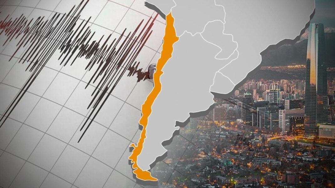 Mapa sísmico de Chile señalando la ubicación del epicentro en Pozo Almonte