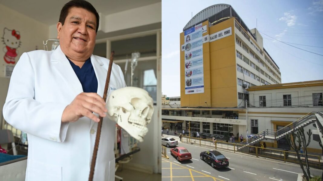 Varilla de construcción de 65 cm incrustada en niño en SJL