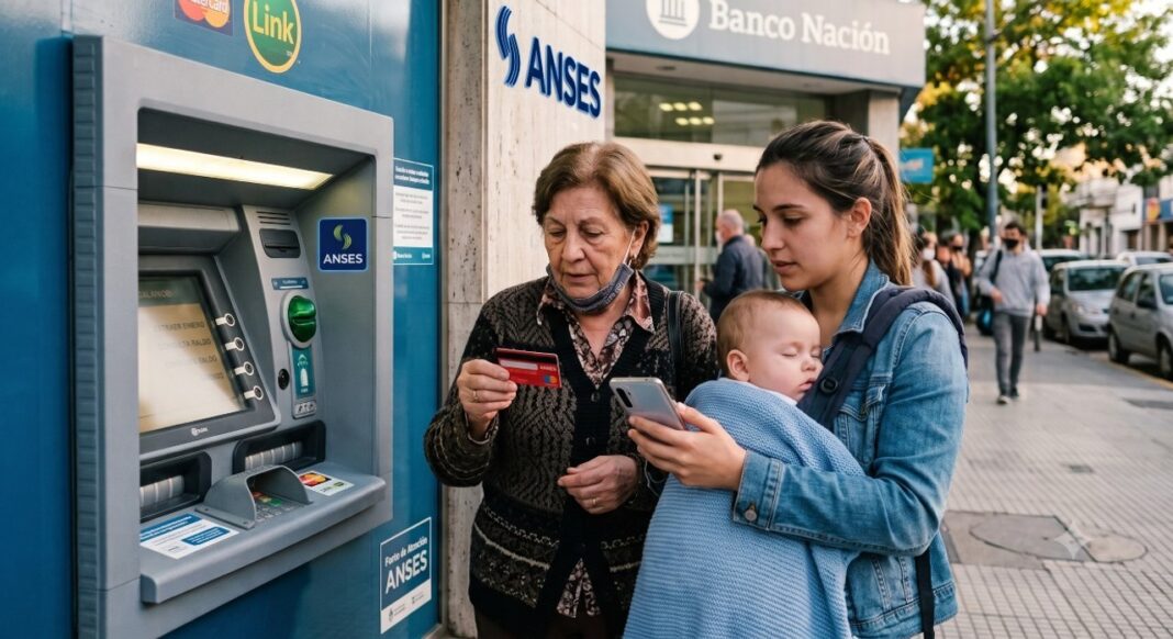 Pagos de ANSES. Foto realizada con IA.