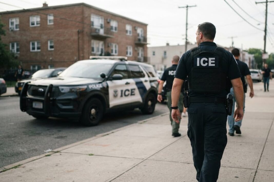 Oficiales de policía local durante un operativo migratorio en Estados Unidos
