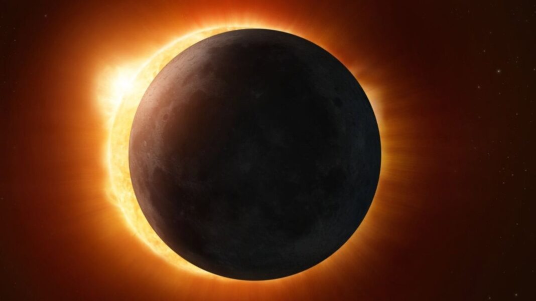 Eclipse solar total con la corona solar visible