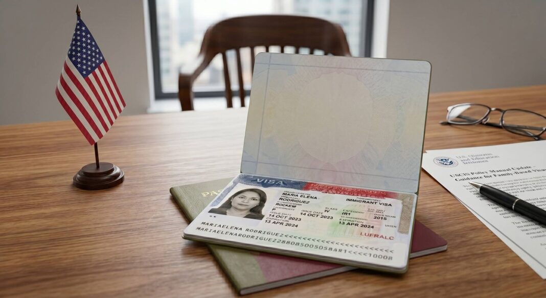 Sello de visa de Estados Unidos sobre un documento