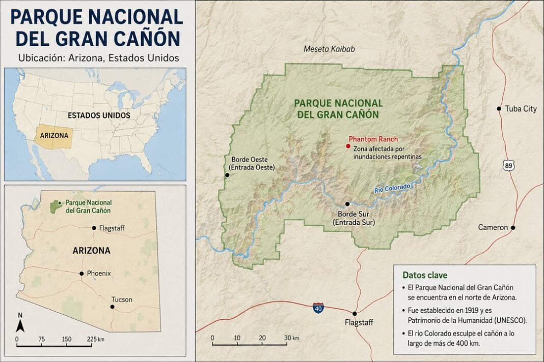 Vista del Gran Cañón de Arizona tras la inundación repentina