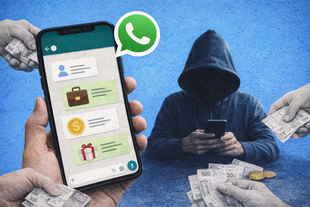 Ilustración de estafa por WhatsApp con nombre de empresa reconocida