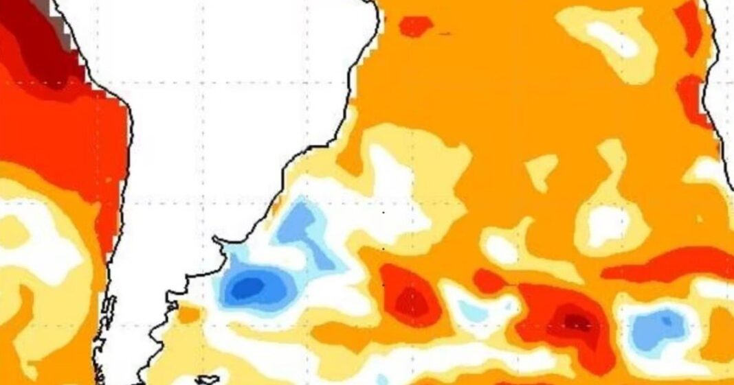 Imagen ilustrativa del fenómeno climático El Niño con mapa de Argentina