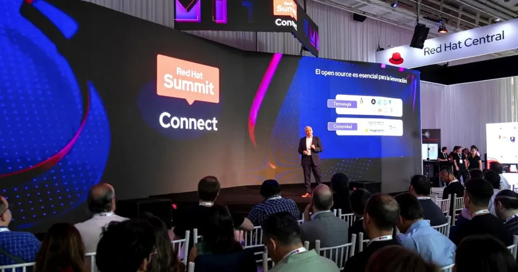 Logo de Red Hat Summit: Connect 2026 sobre fondo tecnológico